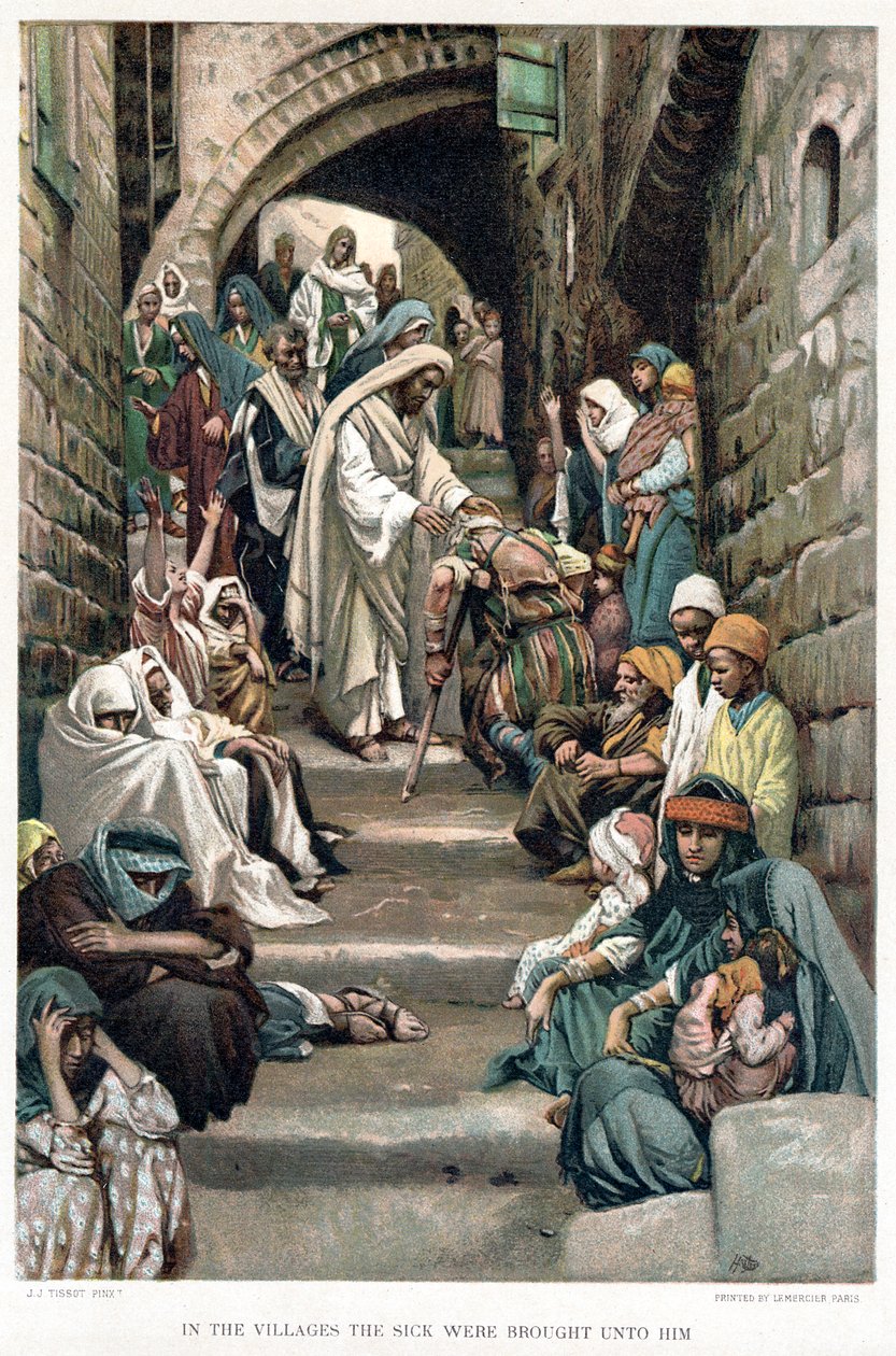 Cristo curando os doentes trazidos a ele nas aldeias, c1890 de James Tissot