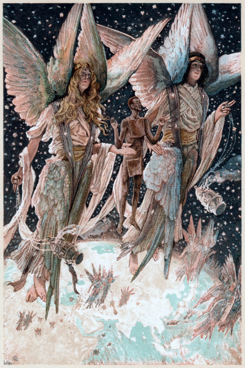 Alma do ladrão penitente levado ao Paraíso por anjos com incensários em chamas, 1897 de James Tissot