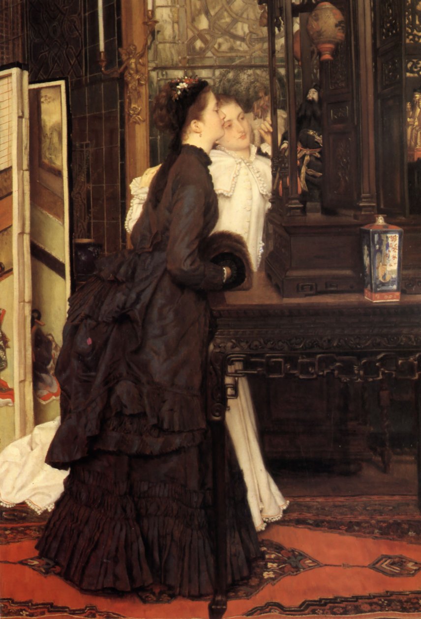 Jovens senhoras a admirar objectos japoneses de James Tissot