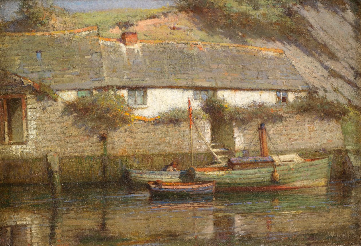 A Riverside Cottage (óleo sobre tela) de James Valentine Jelley