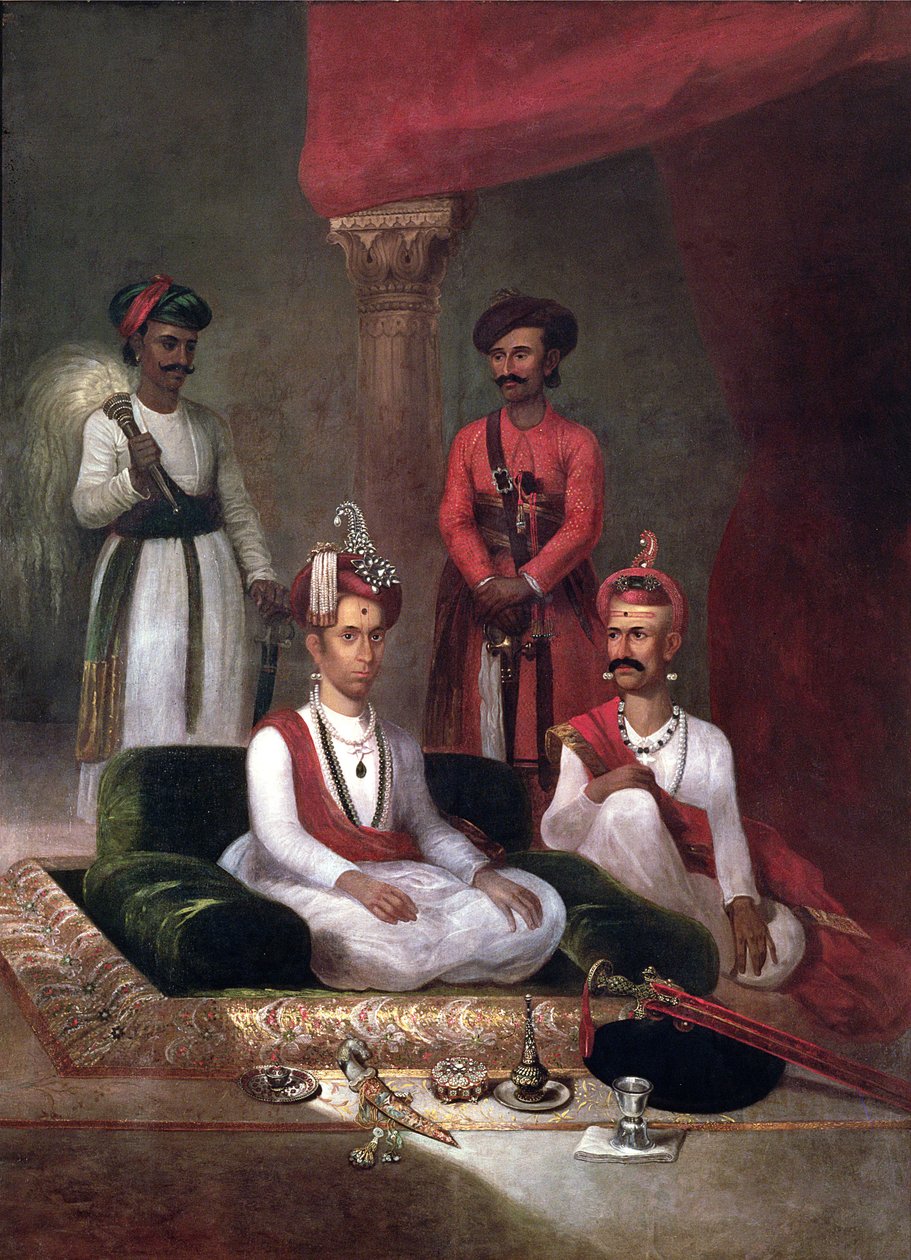Madhu Rao Narayan, O Maratha Peshwa com Nana Fadnavis e atendentes, Poona, 1792 de James Wales