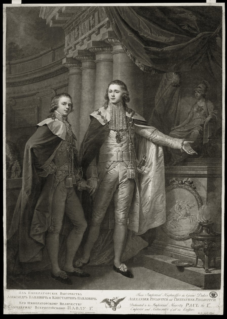 Retrato dos Grão-Duques Alexander Pavlovich e Constantine Pavlovich da Rússia, 1797 de James Walker
