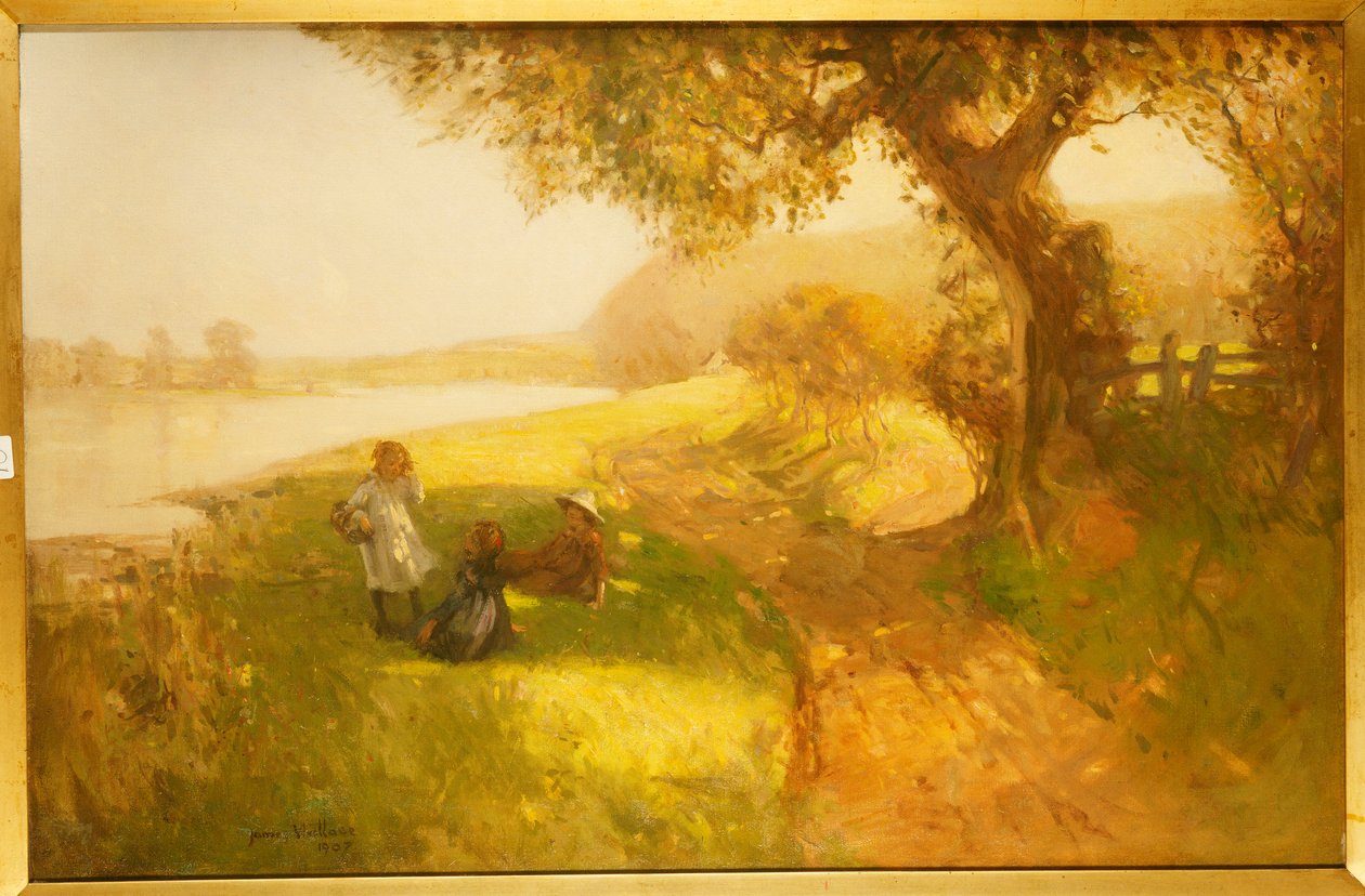 Dia de verão - crianças às margens do tweed, 1907 de James Wallace