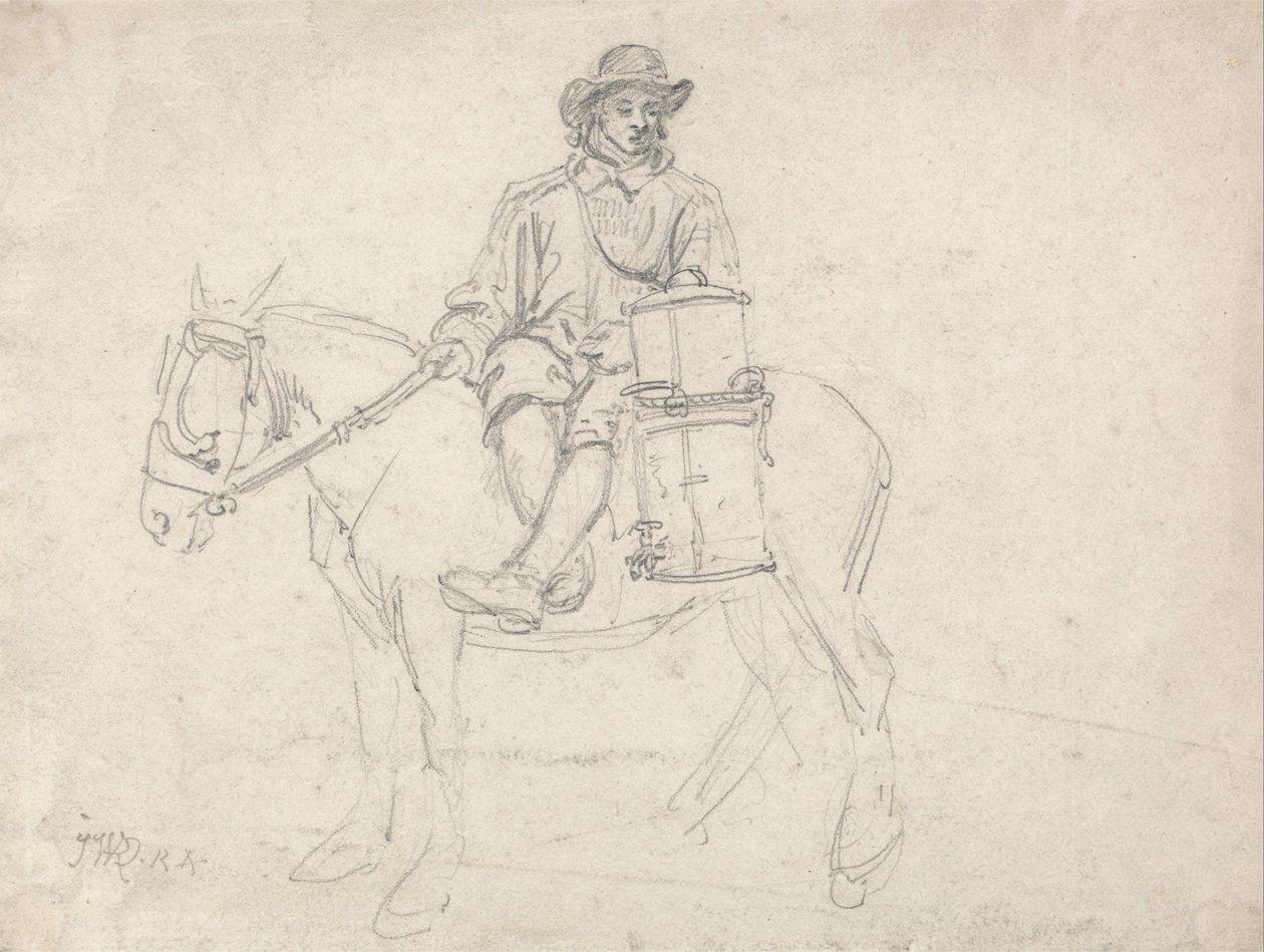 Um trabalhador agrícola a cavalgar de lado, carregando uma urna de James Ward