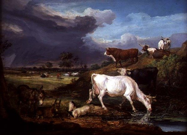 Gado, Burros e Porcos junto a uma Piscina (óleo sobre painel) de James Ward