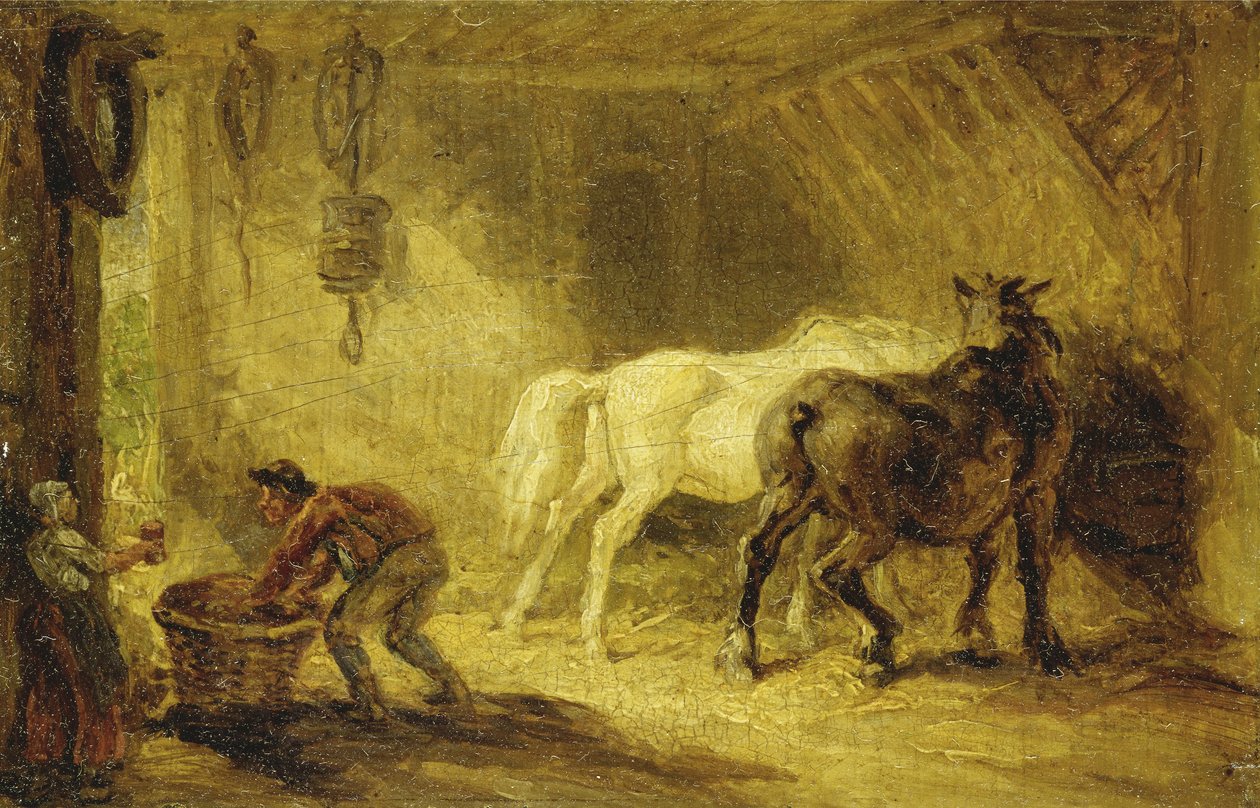 Interior de um estábulo, c.1830-40 (óleo no painel) de James Ward
