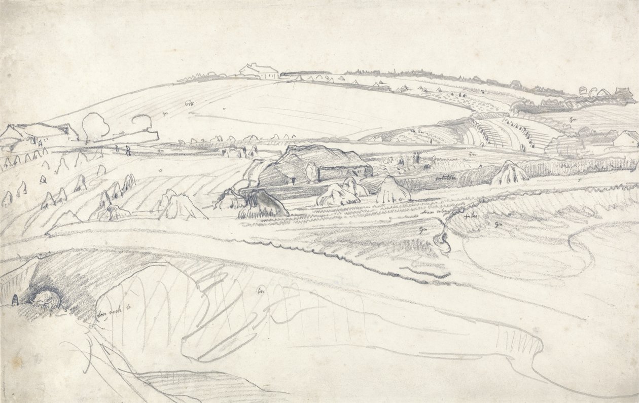 Paisagem com Fazenda e Milho (lápis no papel) de James Ward