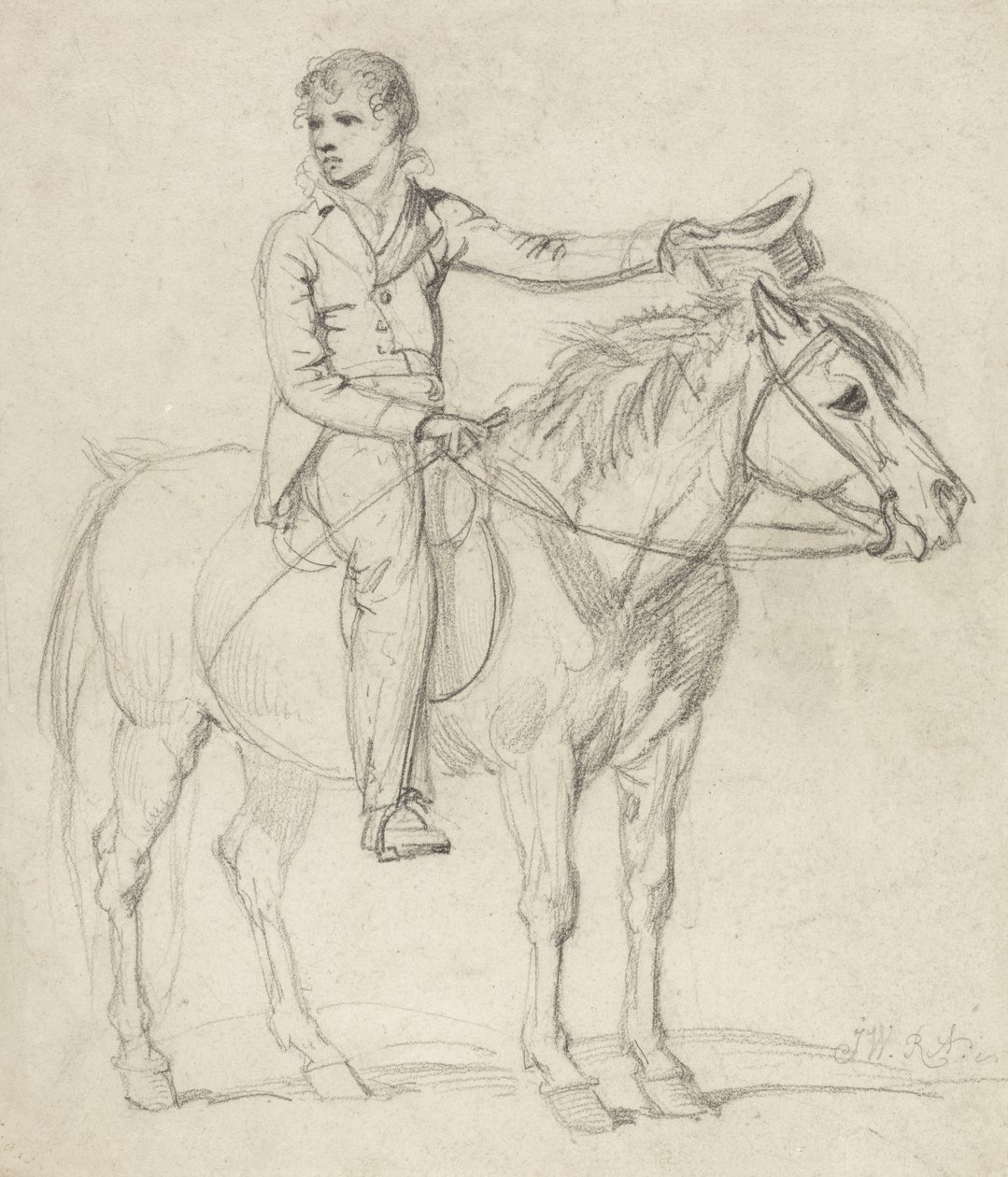 Lord Stanhope (1753-1816) como um menino que monta um pônei (lápis sobre papel) de James Ward