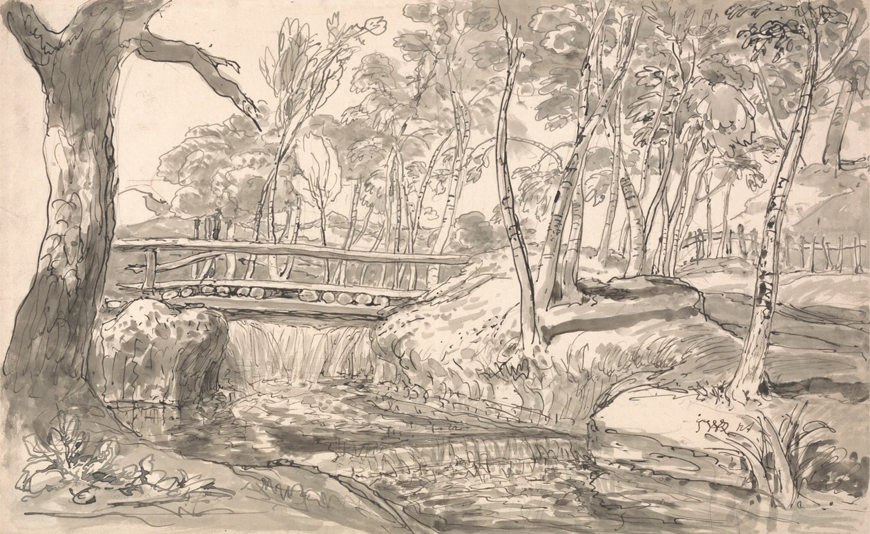 Paisagem fluvial com cascata de James Ward