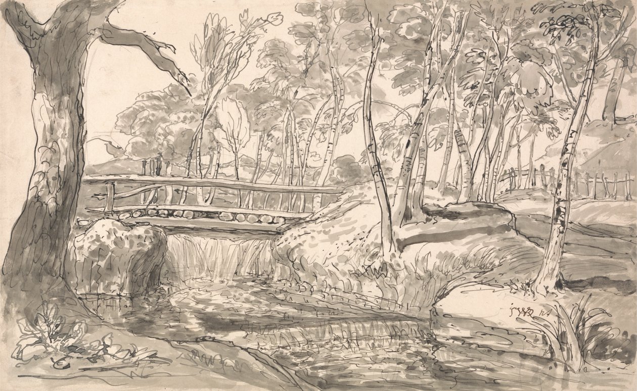 Paisagem fluvial com uma queda de água de James Ward