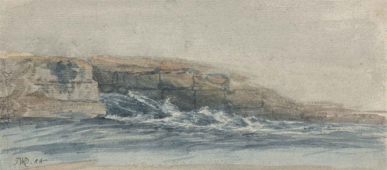 Quebra do Mar em Penhascos Pedregosos à Esquerda de James Ward