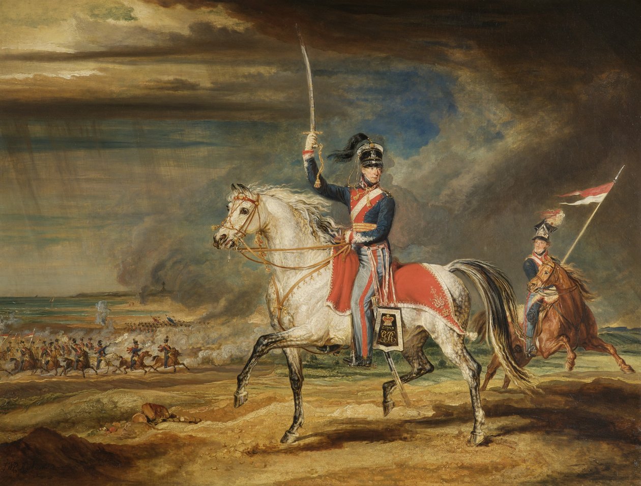 Sir John Leicester, Bt, exercitando seu regimento de Cheshire Yeomanry nas areias de Liverpool, 1824 de James Ward