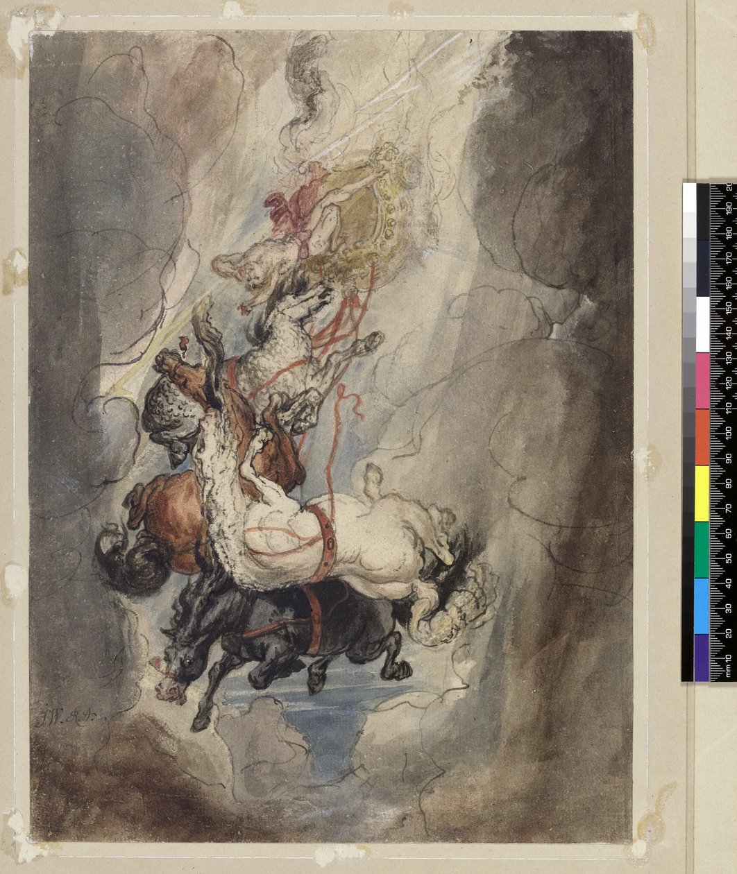 Estudo para a queda de Phaethon, c.1808 (grafite, caneta, tinta e wc) de James Ward
