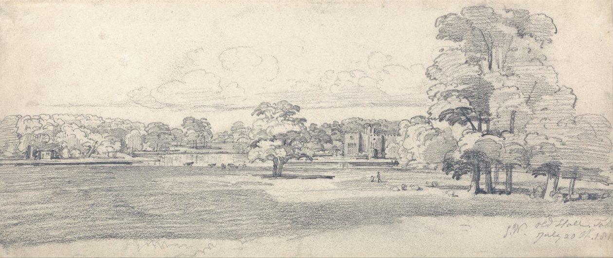 The Old Hall, Tabley, rodeado por um parque, 20 de julho de 1814 (1819) de James Ward
