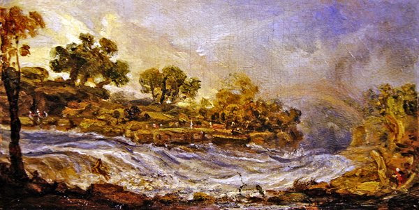 Os Rapids acima das Cataratas do Clyde, Lanarkshire (óleo sobre painel) de James Ward