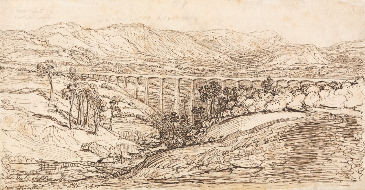 O Vale de Llangollen (caneta e tinta marrom no papel) de James Ward
