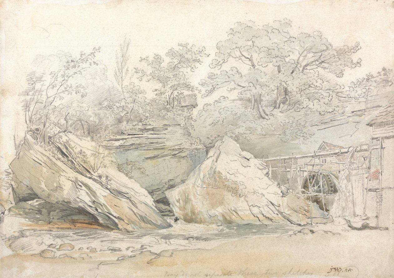 Moinho de água numa paisagem rochosa de James Ward