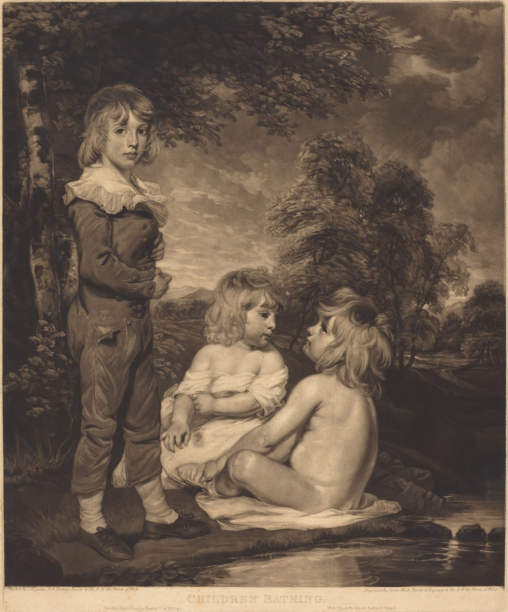 Crianças tomando banho (As crianças Hoppner) de James Ward after John Hoppner