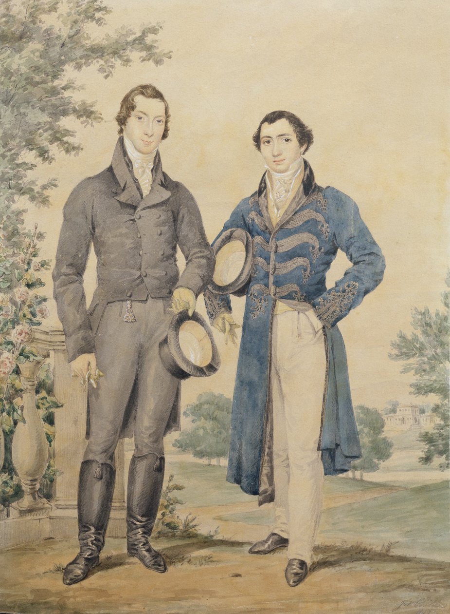 Retrato de dois senhores, 1817 (lápis & wc, aumentados com branco) de James Warren Childe