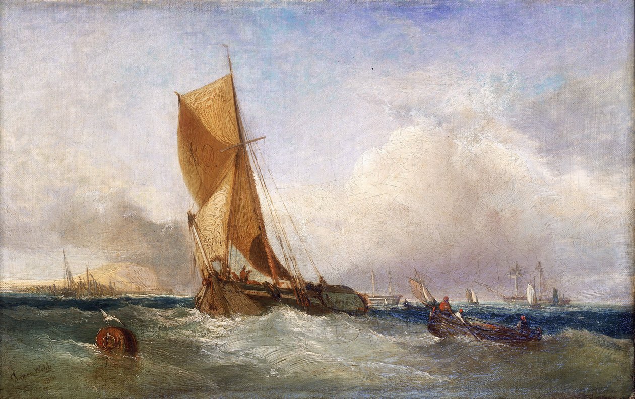 Barco à vela do Tamisa (Inglaterra), para transporte e comércio ao longo do rio e na costa leste. Óleo sobre tela de James Webb