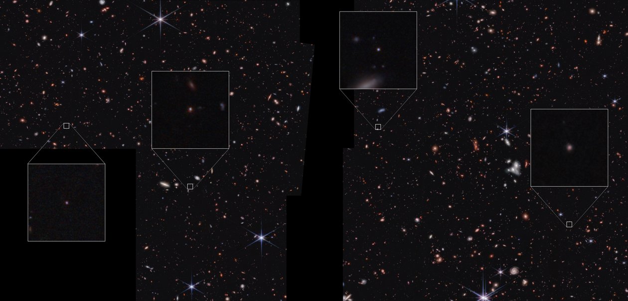 Galáxias no campo CEERS (imagem da NIRCam) de James Webb Space Telescope (NASA)