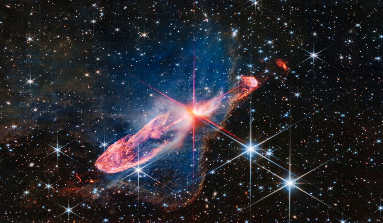 Herbig-Haro 46/47 (Imagem NIRCam) de James Webb Space Telescope (NASA)