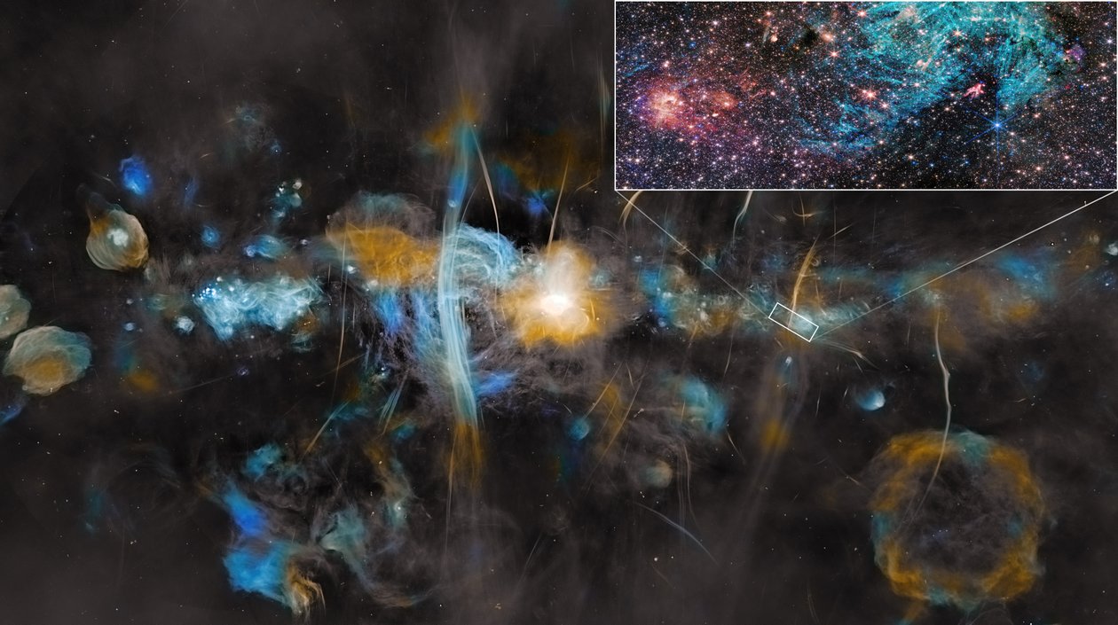 Centro da Via Láctea (MeerKAT e Webb) de James Webb Space Telescope (NASA)