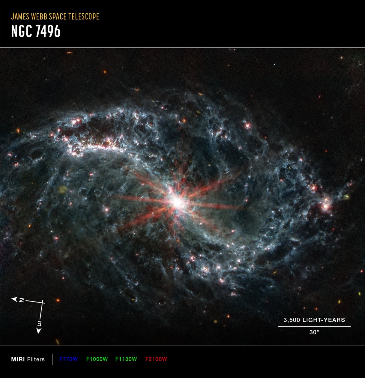 NGC 7496 (Imagem da bússola MIRI) de James Webb Space Telescope (NASA)