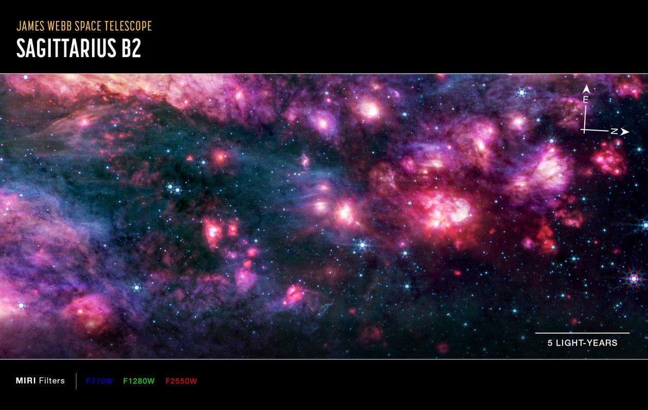 Sagitário B2 (Imagem do MIRI Compass) de James Webb Space Telescope (NASA)