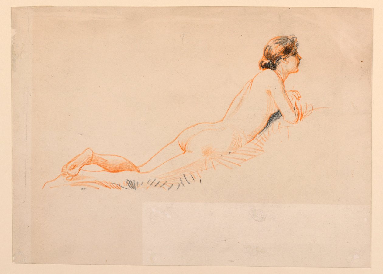 Nu feminino, descansando na grama de James Wells Champney