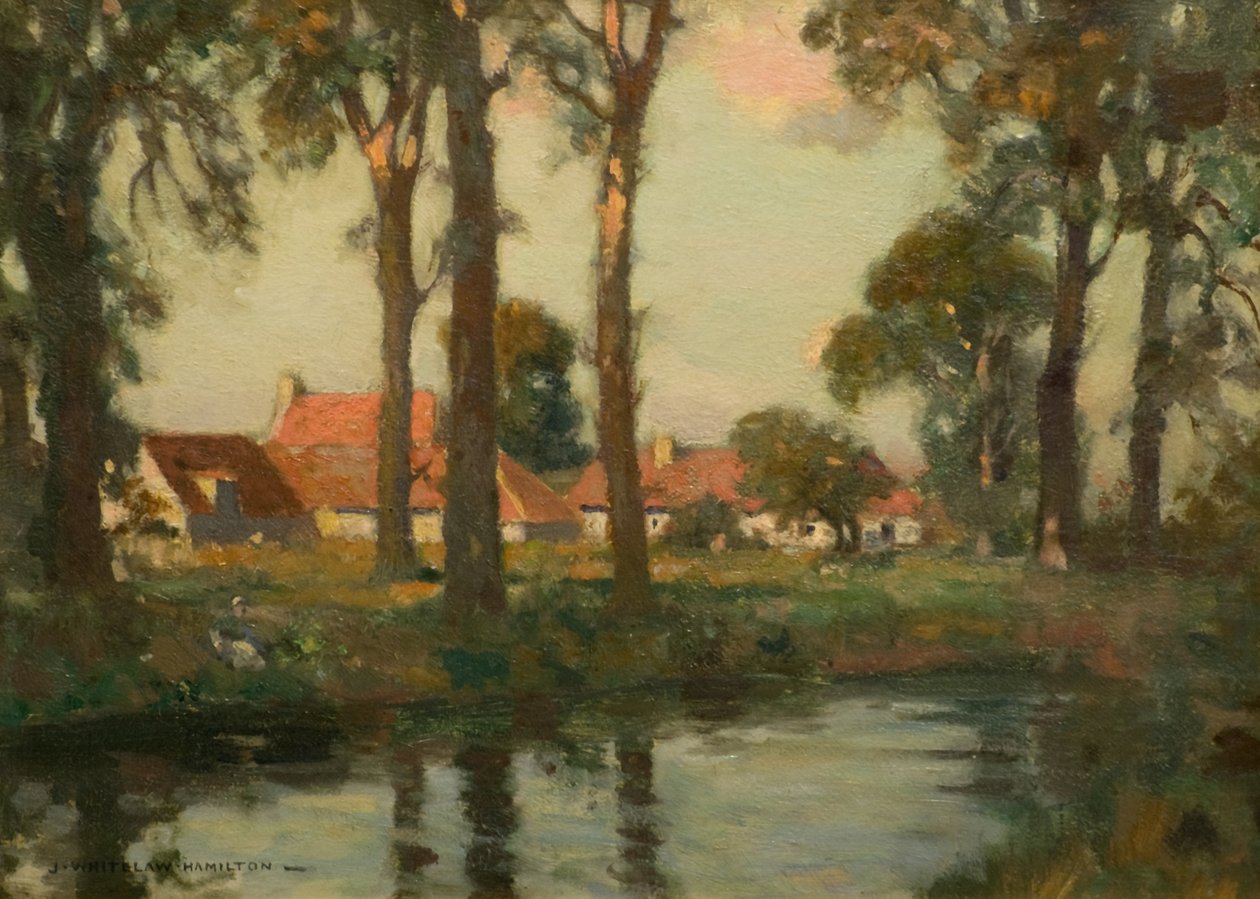 Telhados Vermelhos Quentes (óleo a bordo) de James Whitelaw Hamilton