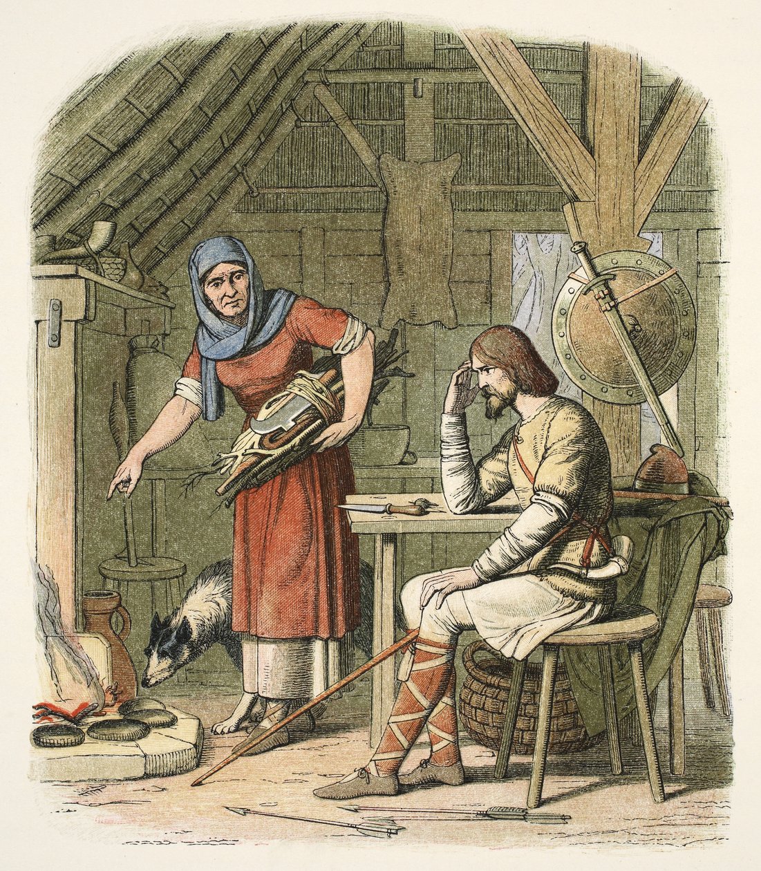 Alfred no chalé do neatherd, c.AD 878, de A Chronicle of England BC 55 a AD 1485, pub. Londres de James William Edmund Doyle