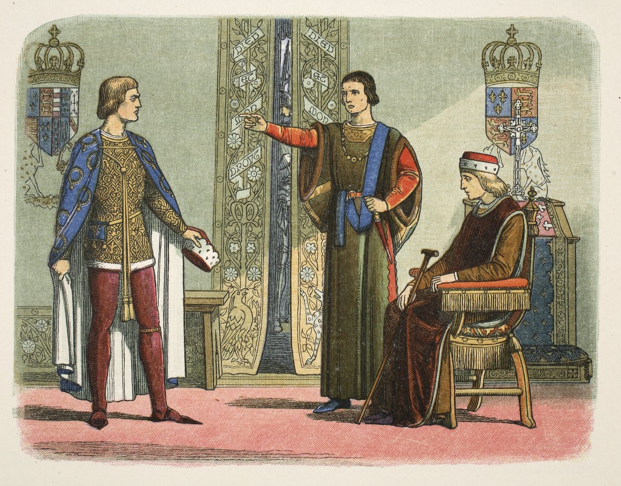 Henrique VI e os Duques de York e Somerset, Setembro de 1450, de A Chronicle of England BC 55 a AD 1485, pub. Londres de James William Edmund Doyle