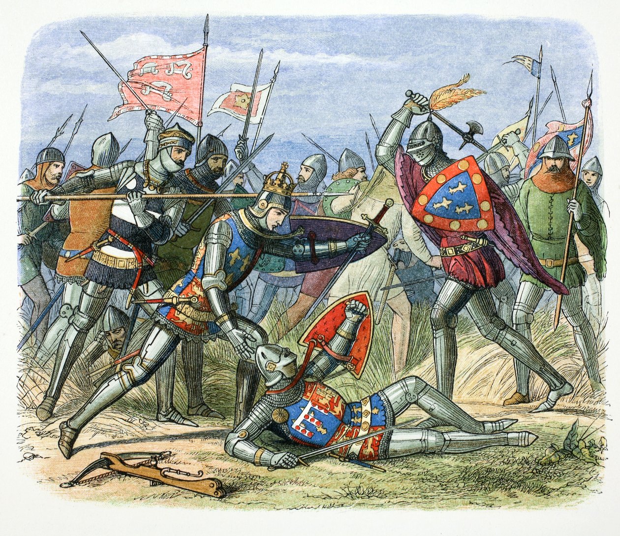 Henrique V da Inglaterra atacado pelo Duque de Alençon na Batalha de Agincourt, 1415 1864 de James William Edmund Doyle