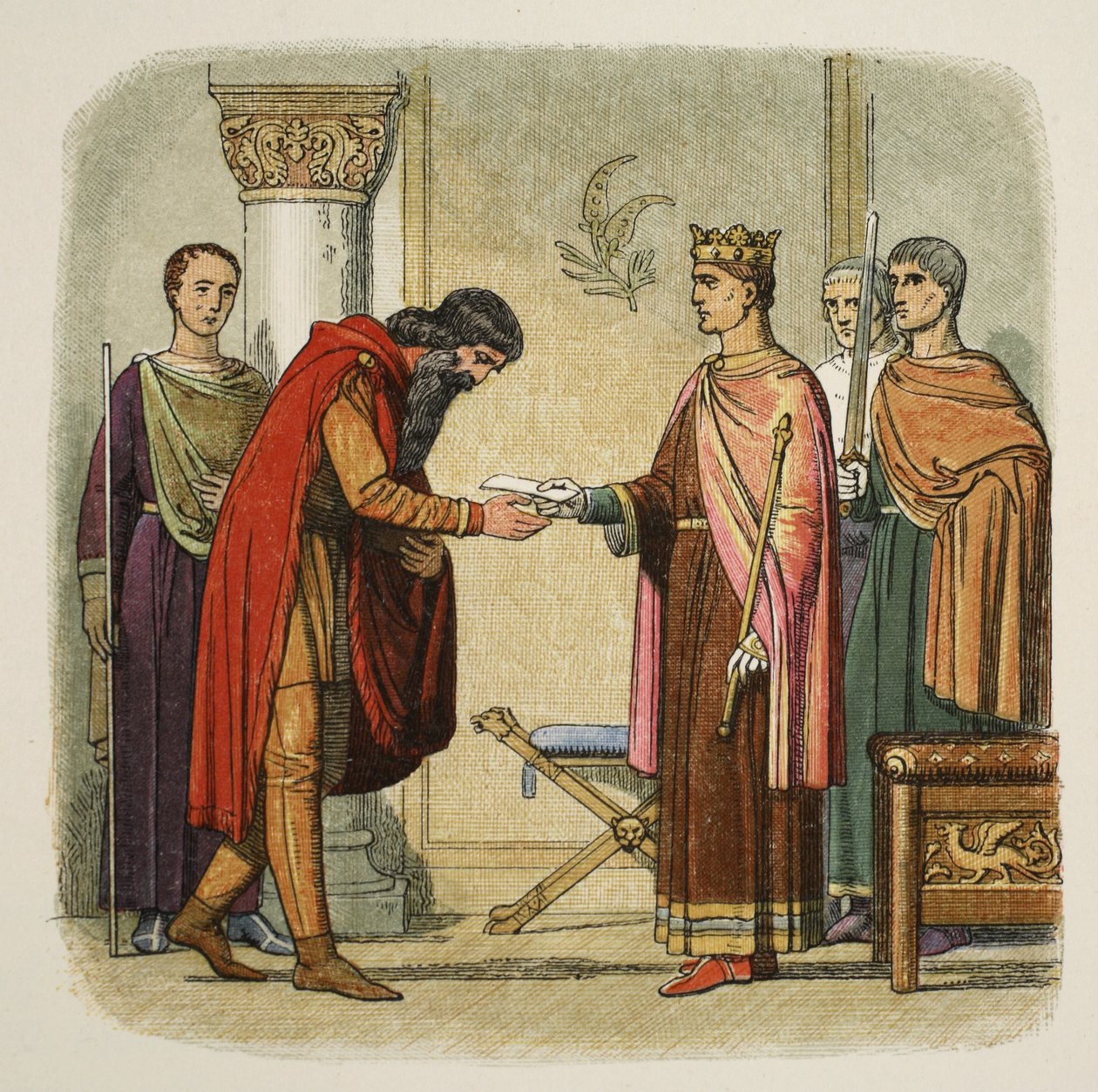 Henrique autoriza Dermod a arrecadar forças, 1170, de A Chronicle of England BC 55 a AD 1485, pub. Londres, 1863 de James William Edmund Doyle