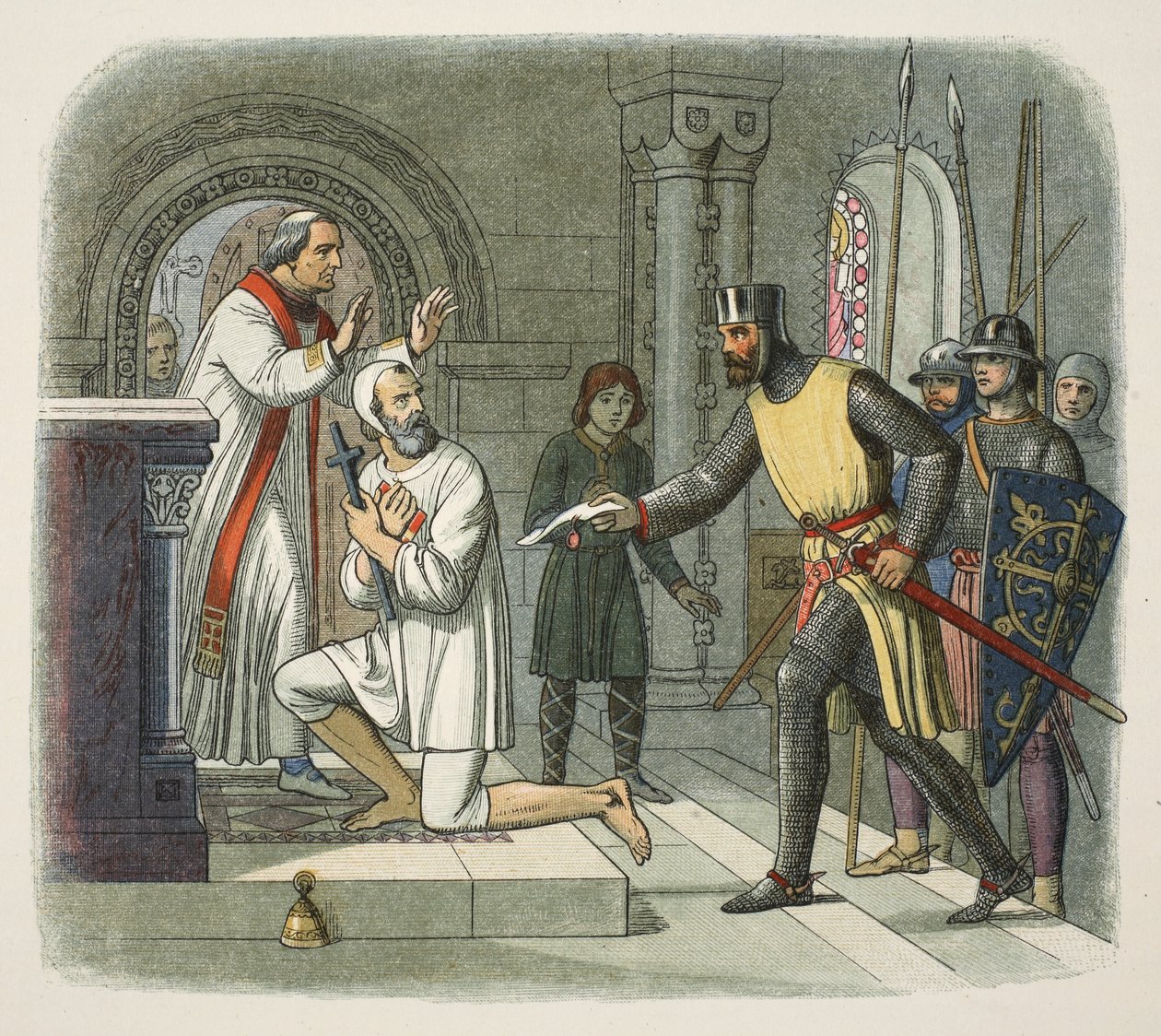 Hubert tirado do santuário em Boisars, 1232, de A Chronicle of England BC 55 a AD 1485, pub. Londres, 1863 de James William Edmund Doyle