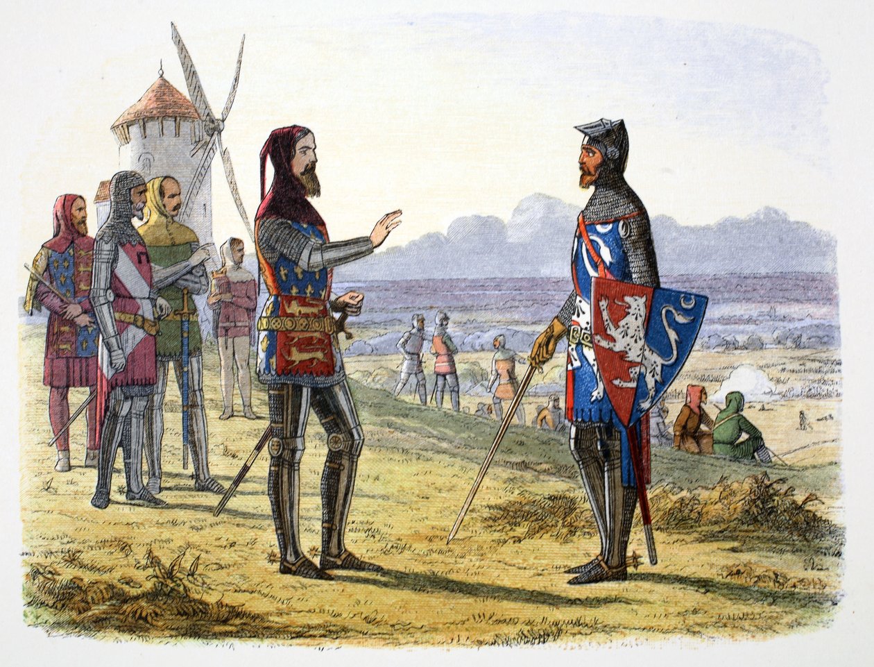 Rei Eduardo III recusa-se a suceder ao seu filho na Batalha de Crecy, França, 1346 1864 de James William Edmund Doyle