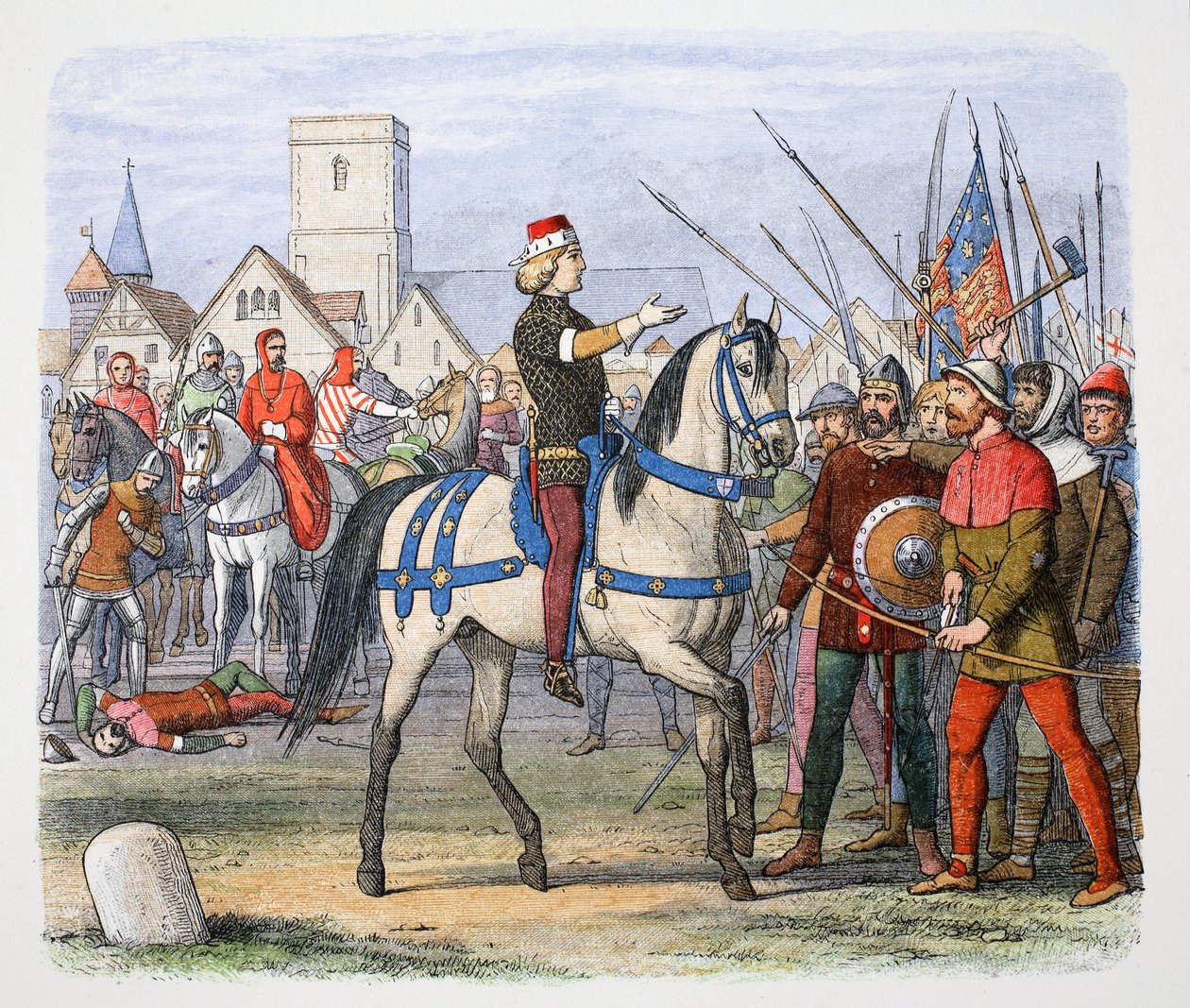 Rei Ricardo II encontra os rebeldes em Smithfield, Revolta dos Camponeses, 1381 1864. de James William Edmund Doyle