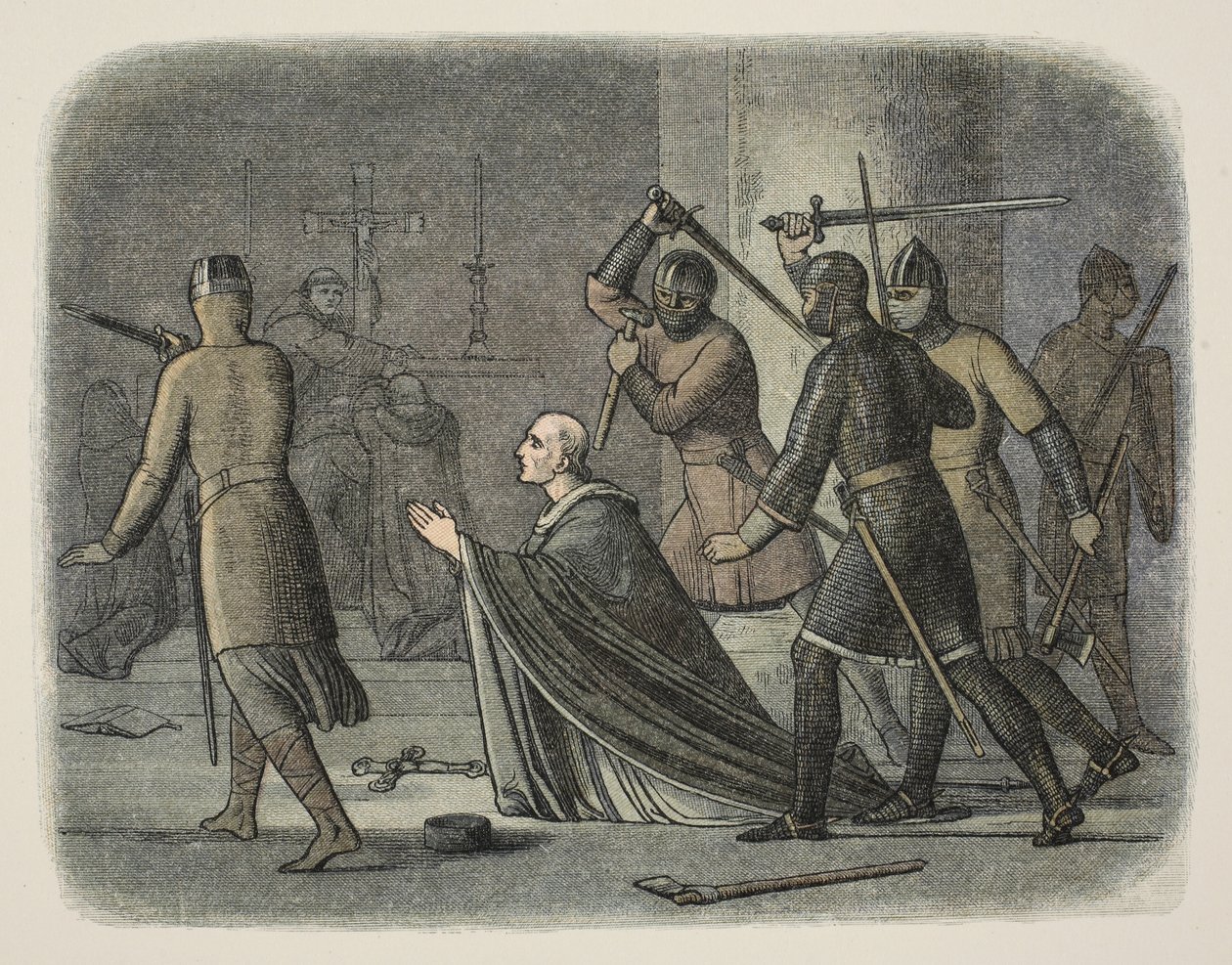Assassinato de Thomas Becket, Catedral de Canterbury, 29 de Dezembro de 1170, de A Chronicle of England BC 55 a 1485 d.C., pub. Londres de James William Edmund Doyle