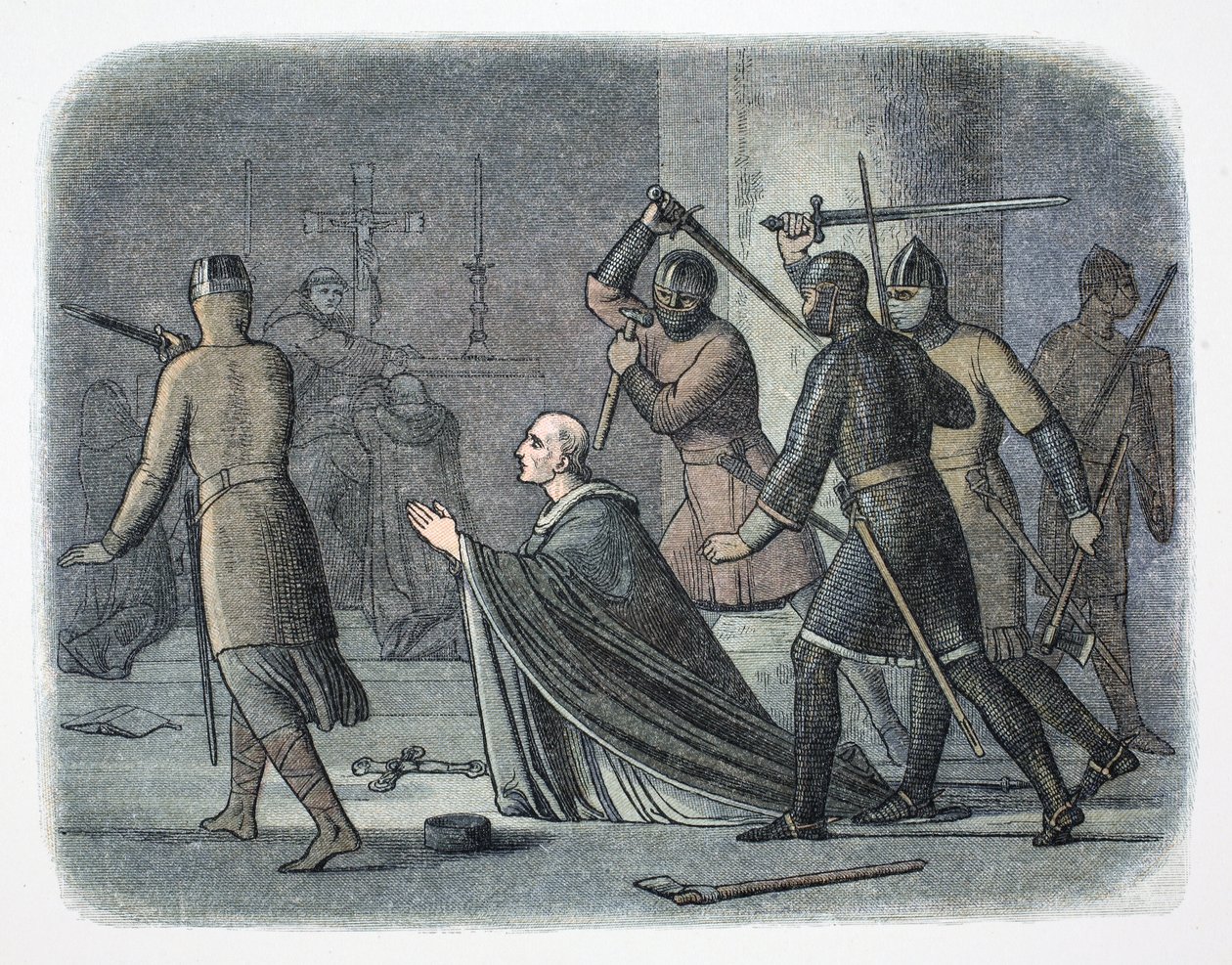 Assassinato de Thomas Becket, Catedral de Canterbury, Kent, 1170 1864.   de James William Edmund Doyle