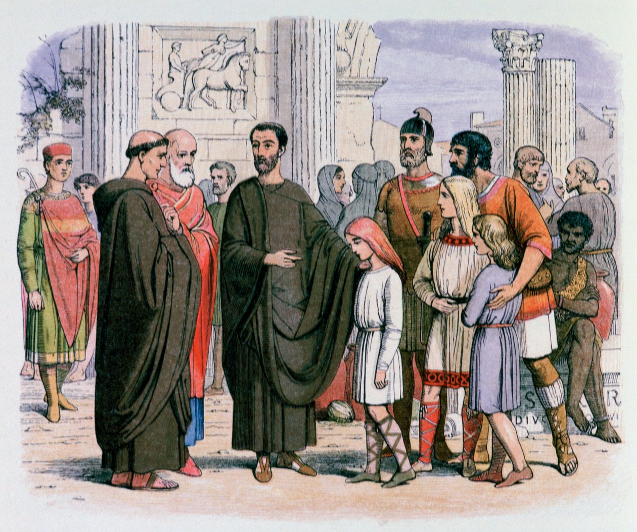 Papa Gregório em Roma vendo escravos loiros, século 19 de James William Edmund Doyle