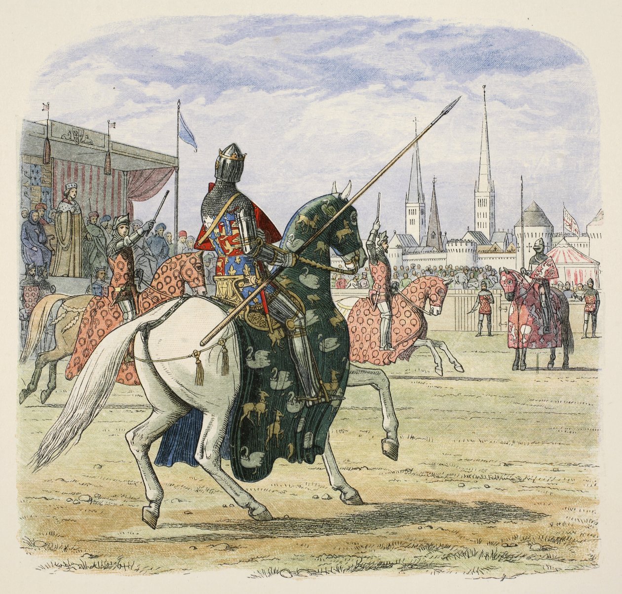 Ricardo II pára o duelo entre Hereford e Norfolk, de A Chronicle of England BC 55 a 1485 d.C., pub. Londres de James William Edmund Doyle