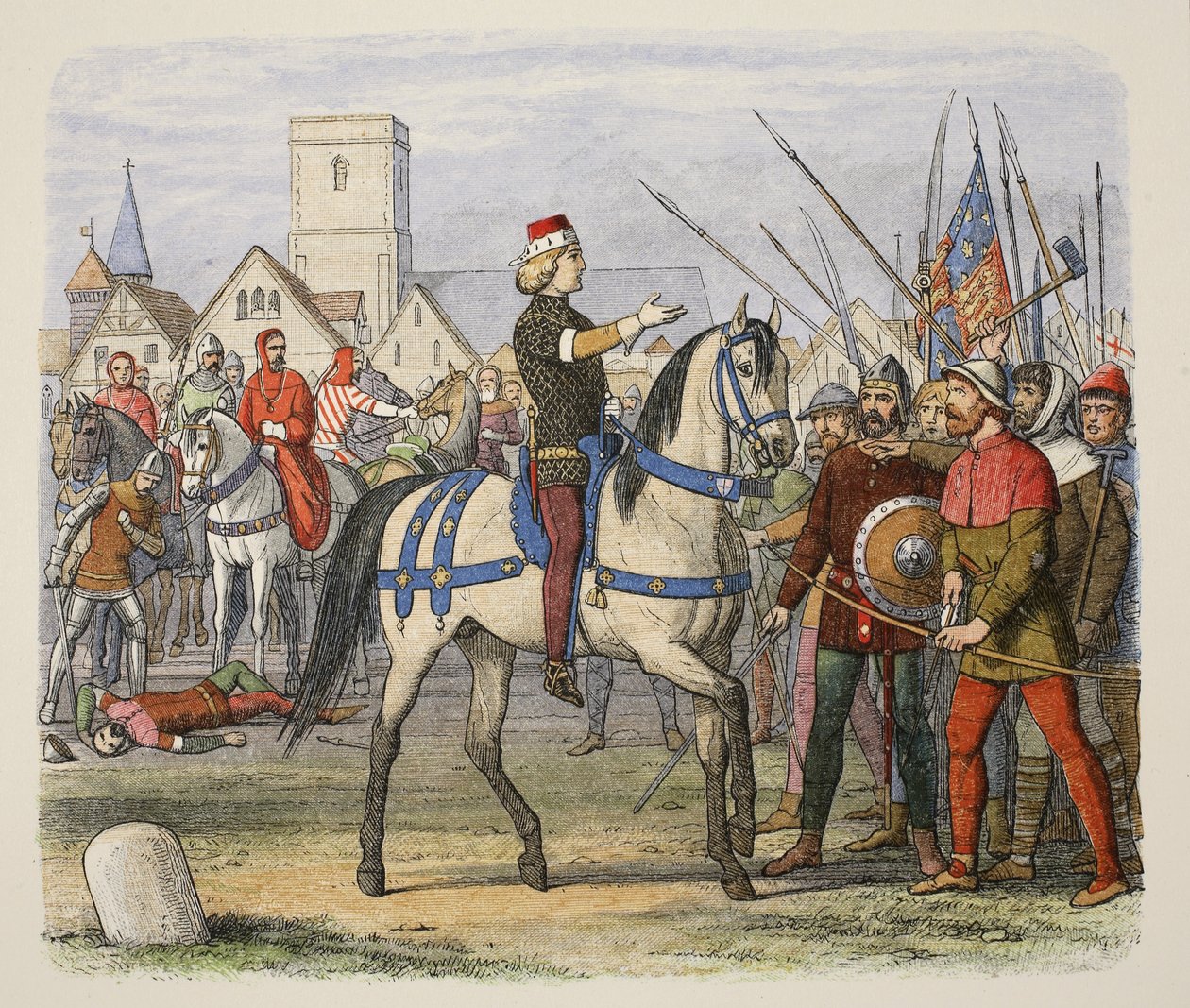 Richard assume o comando dos rebeldes na Revolta dos Camponeses, de A Chronicle of England BC 55 a AD 1485, pub. Londres de James William Edmund Doyle