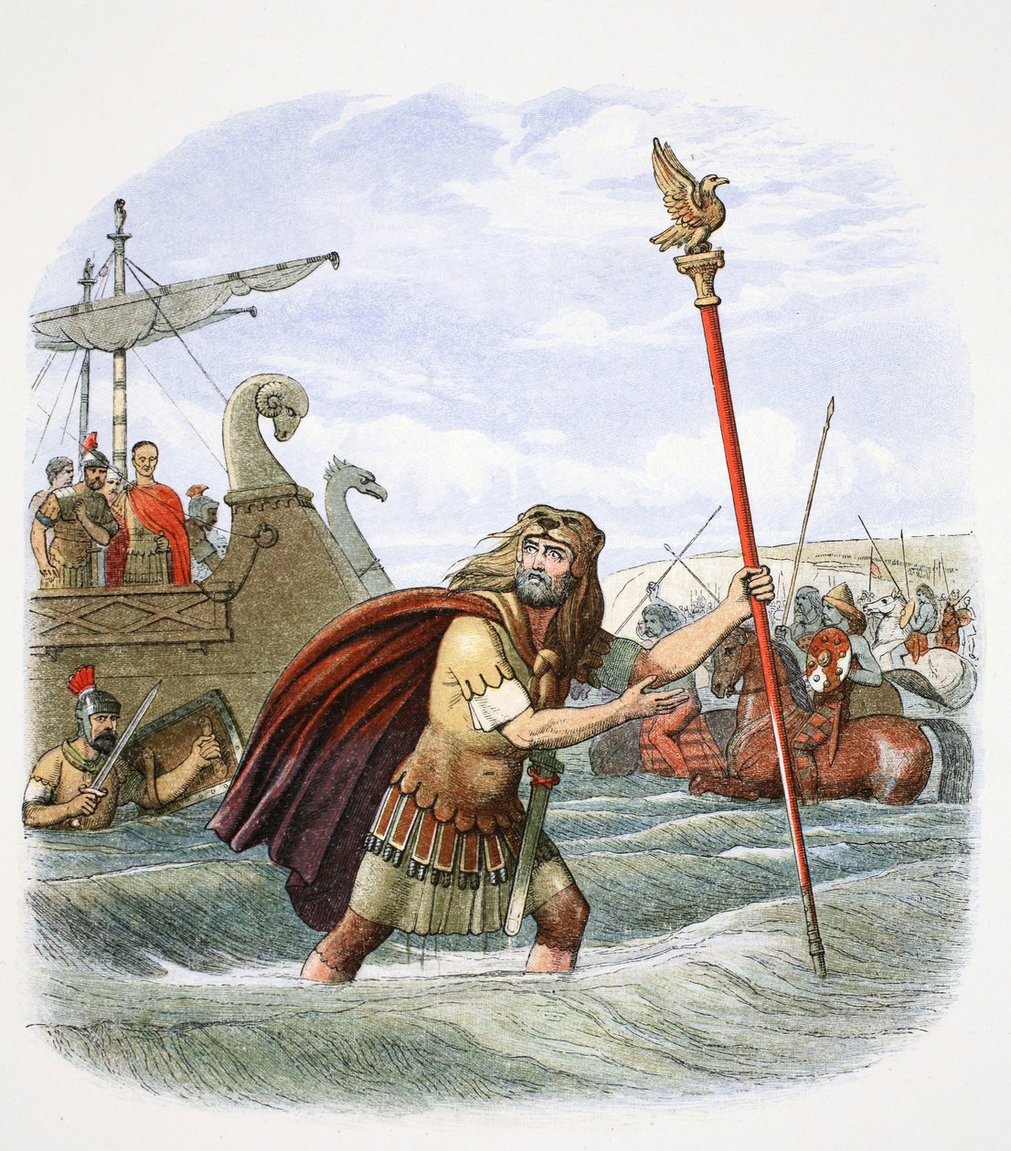 O portador do padrão romano do desembarque da 10ª legião na Grã-Bretanha, 55BC 1864.   de James William Edmund Doyle