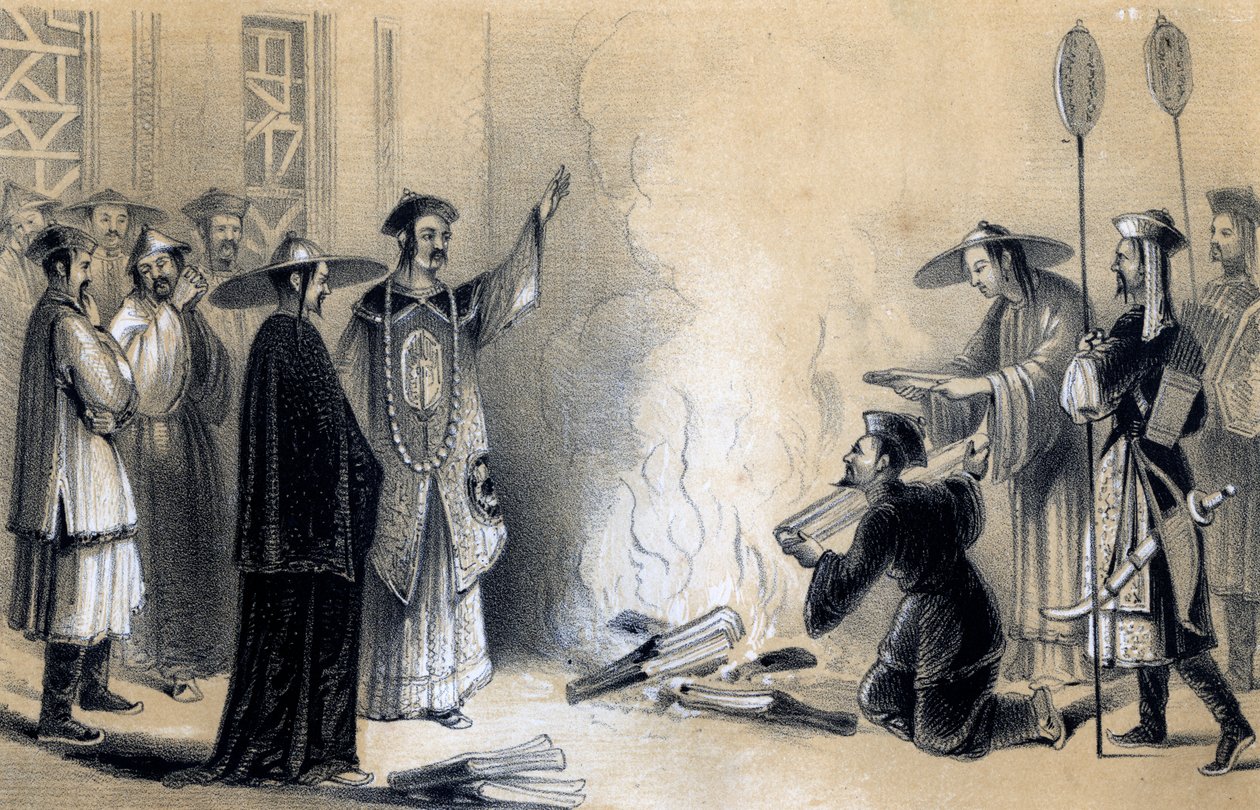 Queima dos livros chineses, século III aC, 1847 de James William Giles