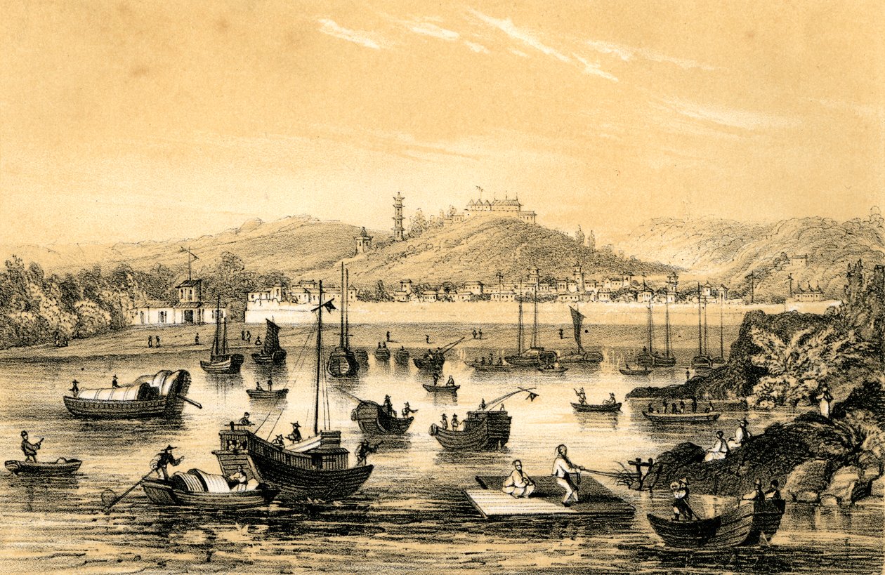Ningbo, um dos cinco portos abertos pelo tratado final ao comércio britânico, China, 1847 de James William Giles