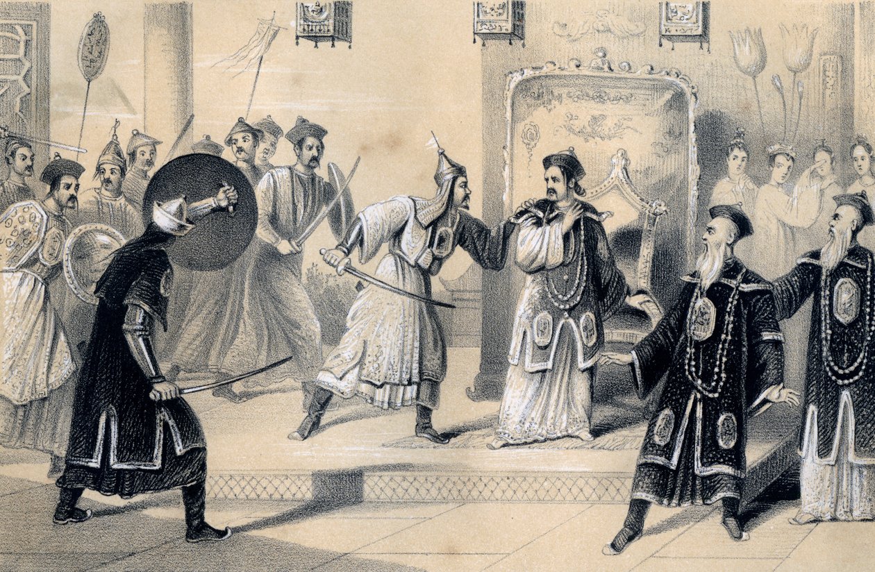 O imperador Weit-Soong e sua corte, feitos prisioneiros pelos tártaros, 1847 de James William Giles