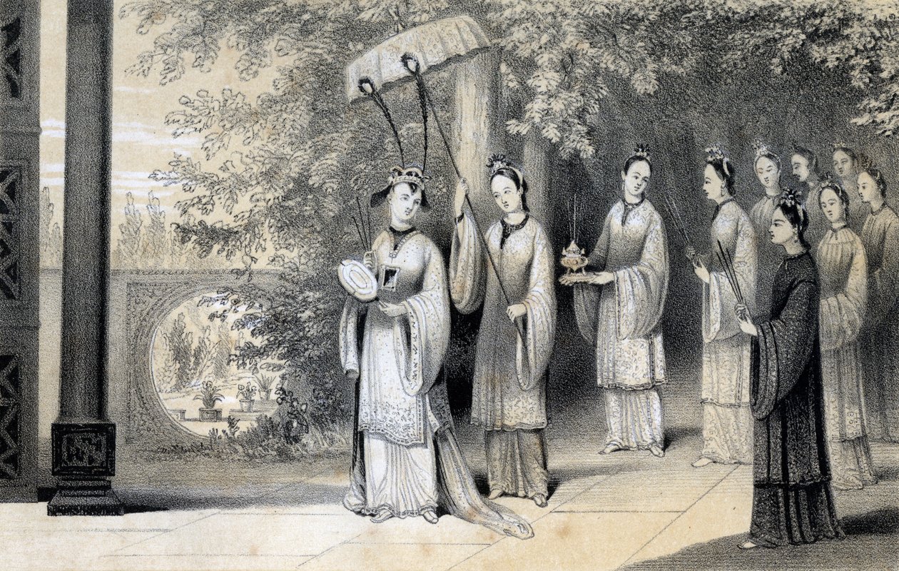 A imperatriz e seus acompanhantes procediam do templo de amoreira ao templo, 1847. de James William Giles