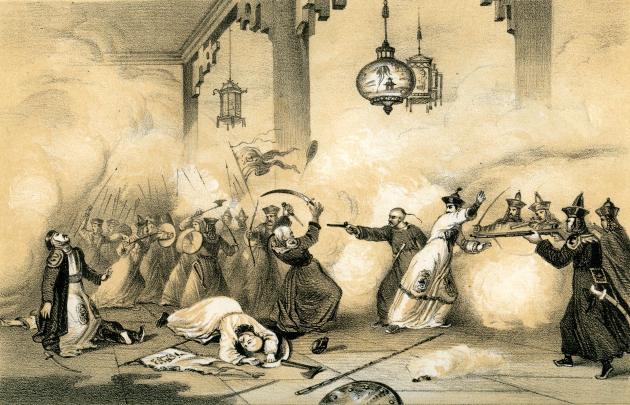 O atual Imperador da China quando jovem, salvando a vida de seu pai ..., c1796-1804, 1847. de James William Giles