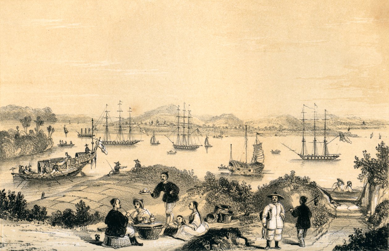 Whampoa perto de Canton, a ancoragem para transporte europeu, 1847 de James William Giles